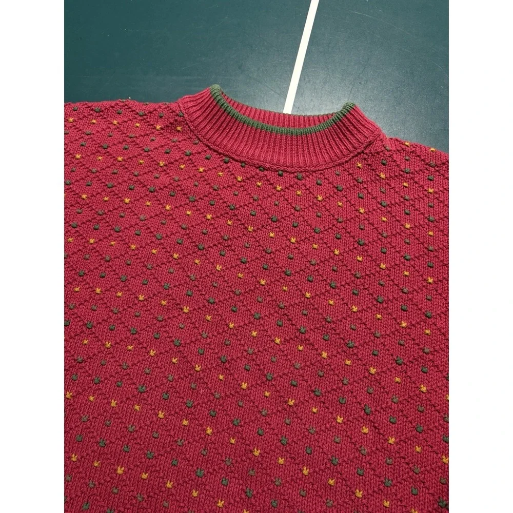 Vintage 80s Eddie Bauer Birdseye Sweater Men's Large Ribbed Multi Color USA Made - Picture 2 of 11